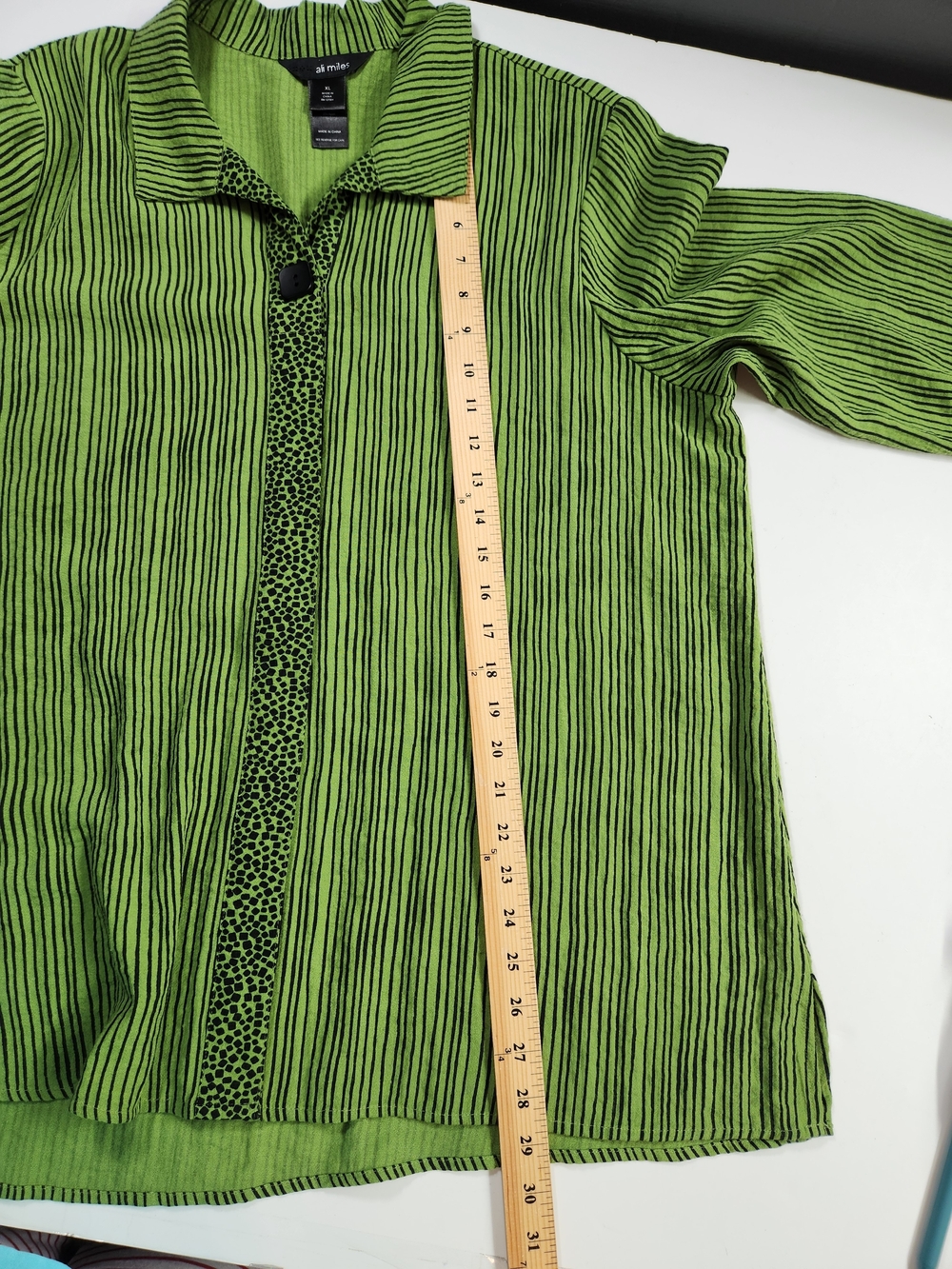 Ali Miles Striped Button Front Blouse XL Lime Green Black Artsy Top - Picture 13 of 14